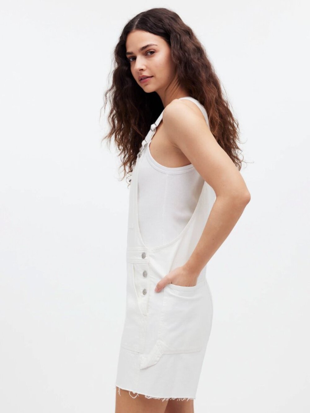 Madewell Denim Oversized Carpenter Shortalls in Tile White - Picture 3 of 6